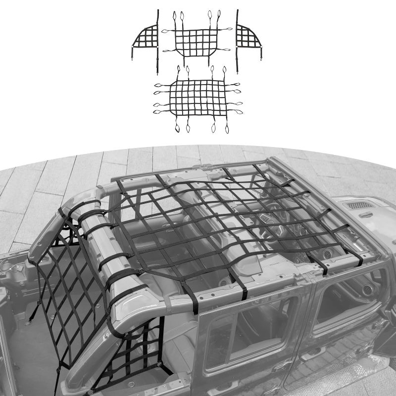 RT-TCZ for Wrangler JL Cargo Net, Mesh Roof Top Trunk Side Net for Jeep Wrangler JL JLU 4 Door 2018 Up Black Accessories 4pcs - Image 1